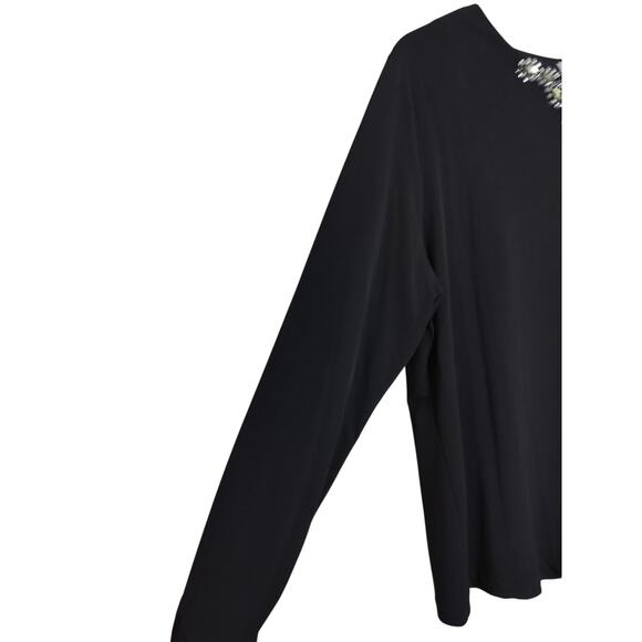 4325)Susan Graver Black Liquid Knit Bateau Neck Keyhole Embellished Stones Top L - Picture 4 of 7